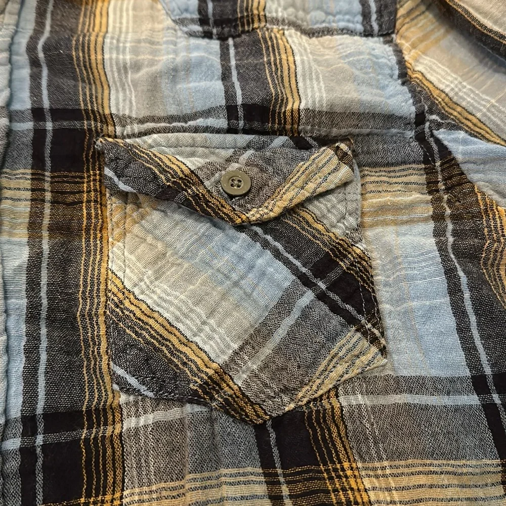 Unionbay Men Plaid Quilted 100% Cotton Long Sleeve Button Down Hooded Shirt sz L